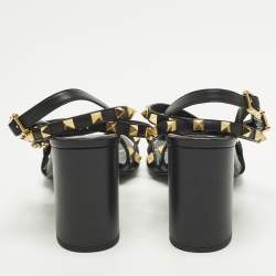 مملوكة مسبقًا Valentino Rockstud Size 39.5 Black Leather Ankle Strap Sandals