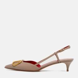 Pre Owned Valentino VLogo Size 38 Beige Leather Slingback Pumps
