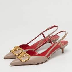 Pre Owned Valentino VLogo Size 38 Beige Leather Slingback Pumps