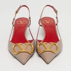 Pre Owned Valentino VLogo Size 38 Beige Leather Slingback Pumps