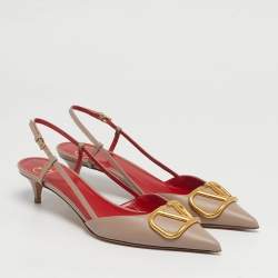 Pre Owned Valentino VLogo Size 38 Beige Leather Slingback Pumps