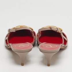 Pre Owned Valentino VLogo Size 38 Beige Leather Slingback Pumps