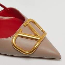 Pre Owned Valentino VLogo Size 38 Beige Leather Slingback Pumps