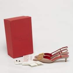 Pre Owned Valentino VLogo Size 38 Beige Leather Slingback Pumps