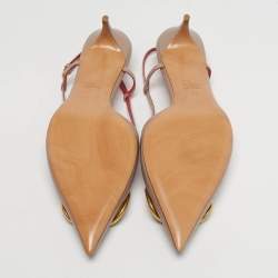 Pre Owned Valentino VLogo Size 38 Beige Leather Slingback Pumps