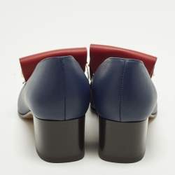 Pre Owned Valentino Rockstud Size 37 Blue/Red Leather Block Heel Loafer Pumps