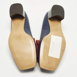 Pre Owned Valentino Rockstud Size 37 Blue/Red Leather Block Heel Loafer Pumps