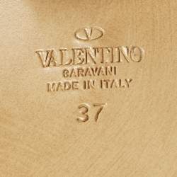 Pre Owned Valentino Rockstud Size 37 Blue/Red Leather Block Heel Loafer Pumps