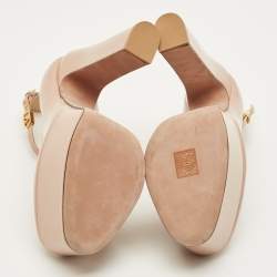 Pre Owned Valentino Tan-Go Size 39 Beige Patent Leather Ankle Strap Platform Pumps