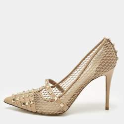 مملوكة مسبقًا حذاء كعب عالي فالنتينو ألكوفي روكستد شبكة وجلد أسود مقاس 38.5