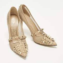 Pre Owned Valentino Alcove Size 38.5 Beige Leather and Mesh Pumps