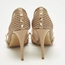 Pre Owned Valentino Alcove Size 38.5 Beige Leather and Mesh Pumps