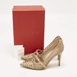 Pre Owned Valentino Alcove Size 38.5 Beige Leather and Mesh Pumps