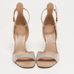 Pre Owned Valentino Tan-Go Size 37 Silver Suede Crystal Embellished Ankle Strap Sandals