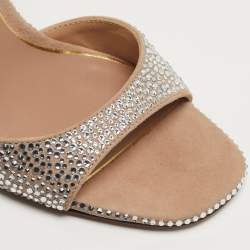Pre Owned Valentino Tan-Go Size 37 Silver Suede Crystal Embellished Ankle Strap Sandals