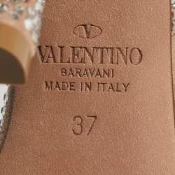 Pre Owned Valentino Tan-Go Size 37 Silver Suede Crystal Embellished Ankle Strap Sandals