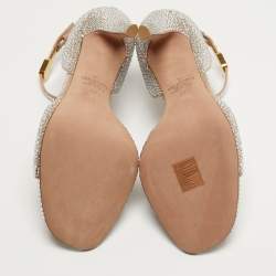 Pre Owned Valentino Tan-Go Size 37 Silver Suede Crystal Embellished Ankle Strap Sandals