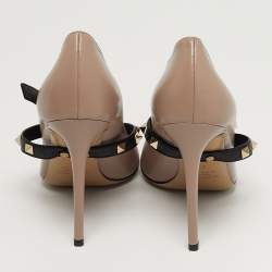 Pre Owned Valentino Rockstud Size 38 Beige Leather Ankle Wrap Pumps