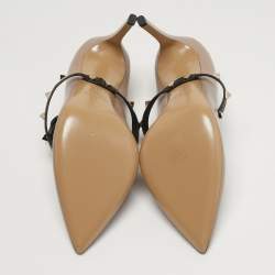 Pre Owned Valentino Rockstud Size 38 Beige Leather Ankle Wrap Pumps