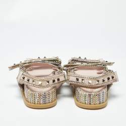 مملوكة مسبقًا صندل فالنتينو روكستد قش منسوج متعدد الألوان بحزام خلفي مسطح مقاس 39