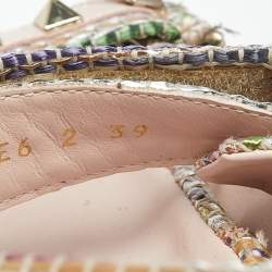 مملوكة مسبقًا صندل فالنتينو روكستد قش منسوج متعدد الألوان بحزام خلفي مسطح مقاس 39