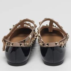 مملوكة مسبقًا Valentino Rockstud Size 37 Black/Beige Leather and Patent Leather Ballet Flats