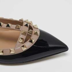مملوكة مسبقًا Valentino Rockstud Size 37 Black/Beige Leather and Patent Leather Ballet Flats