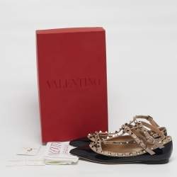 مملوكة مسبقًا Valentino Rockstud Size 37 Black/Beige Leather and Patent Leather Ballet Flats
