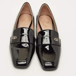 Pre Owned Valentino VLogo Size 38.5 Black Patent Leather Loafers