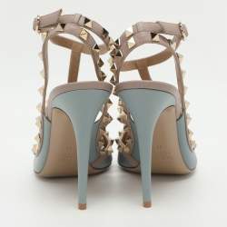 Pre Owned Valentino Rockstud Size 41 Blue/Beige Leather Pumps 