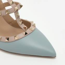 Pre Owned Valentino Rockstud Size 41 Blue/Beige Leather Pumps 