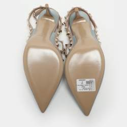 Pre Owned Valentino Rockstud Size 41 Blue/Beige Leather Pumps 
