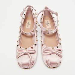 مملوكة مسبقًا Valentino Rockstud Size 39.5 Brush Pink Satin Ballet Flats