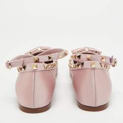 مملوكة مسبقًا Valentino Rockstud Size 39.5 Brush Pink Satin Ballet Flats