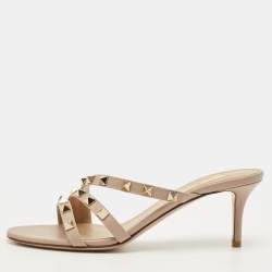 Pre Owned Valentino Rockstud Size 36 Beige Leather Slide Sandals
