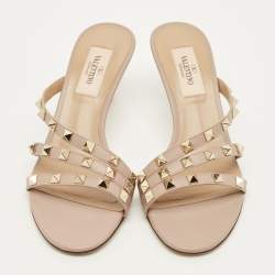 Pre Owned Valentino Rockstud Size 36 Beige Leather Slide Sandals