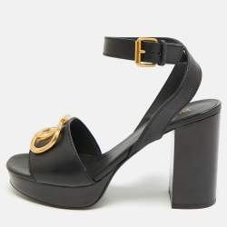Pre Owned Valentino VLogo Size 39 Black Leather Platform Sandals