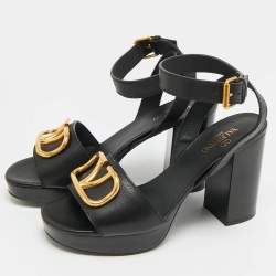 Pre Owned صندل فالنتينو جلد أسود بلاتفورم بحجم 39