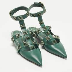 Pre Owned Valentino Roman Stud Size 41.5 Green Leather Mules
