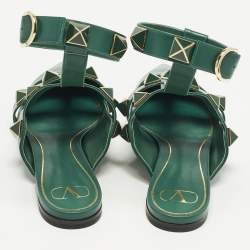 Pre Owned Valentino Roman Stud Size 41.5 Green Leather Mules
