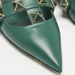 Pre Owned Valentino Roman Stud Size 41.5 Green Leather Mules