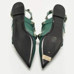 Pre Owned Valentino Roman Stud Size 41.5 Green Leather Mules