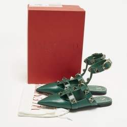 Pre Owned Valentino Roman Stud Size 41.5 Green Leather Mules