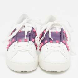 Pre Owned Valentino Rockstud Size 35.5 White/Purple Leather Lace Up Sneakers