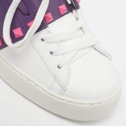 Pre Owned Valentino Rockstud Size 35.5 White/Purple Leather Lace Up Sneakers