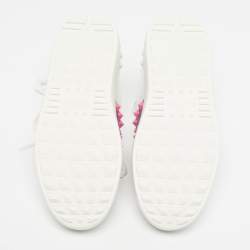 Pre Owned Valentino Rockstud Size 35.5 White/Purple Leather Lace Up Sneakers