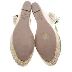 Pre Owned Valentino Green Studded Leather Espadrille Wedge Ankle Strap Sandals Size 41