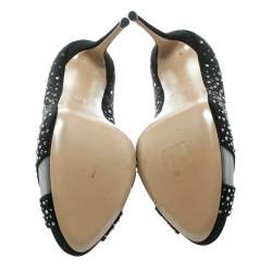 Pre Owned Valentino Black Crystal Embellished Satin Peep Toe Platform Pumps Size 41