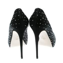 Pre Owned Valentino Black Crystal Embellished Satin Peep Toe Platform Pumps Size 41