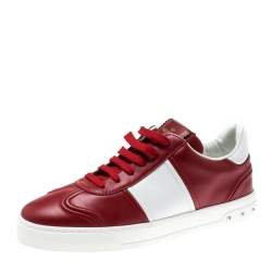 Pre Owned Valentino Red/White Leather Fly Crew Low Top Sneakers Size 40.5
